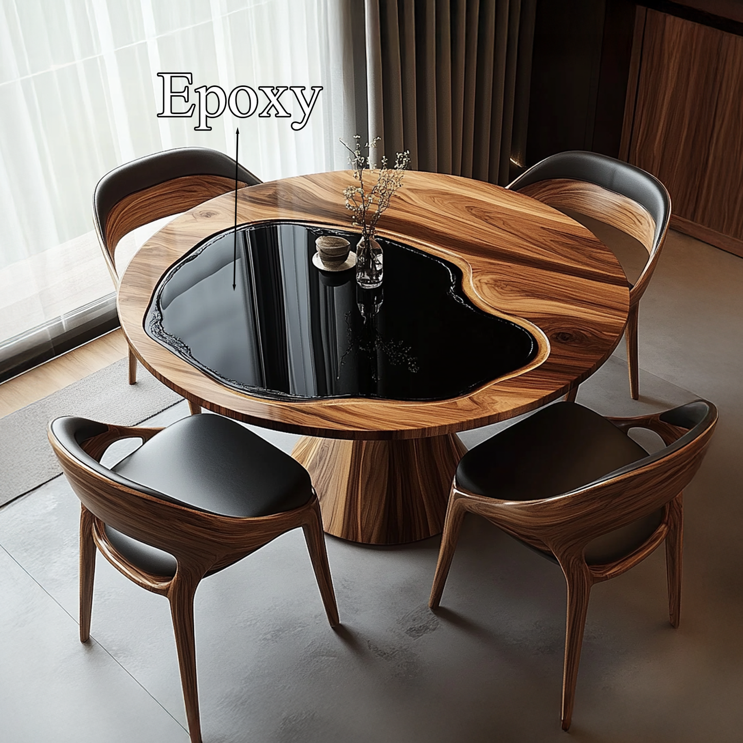 Handcrafted round wooden kitchen table with sculpted pedestal base, presented as a thoughtful housewarming décor piece-3